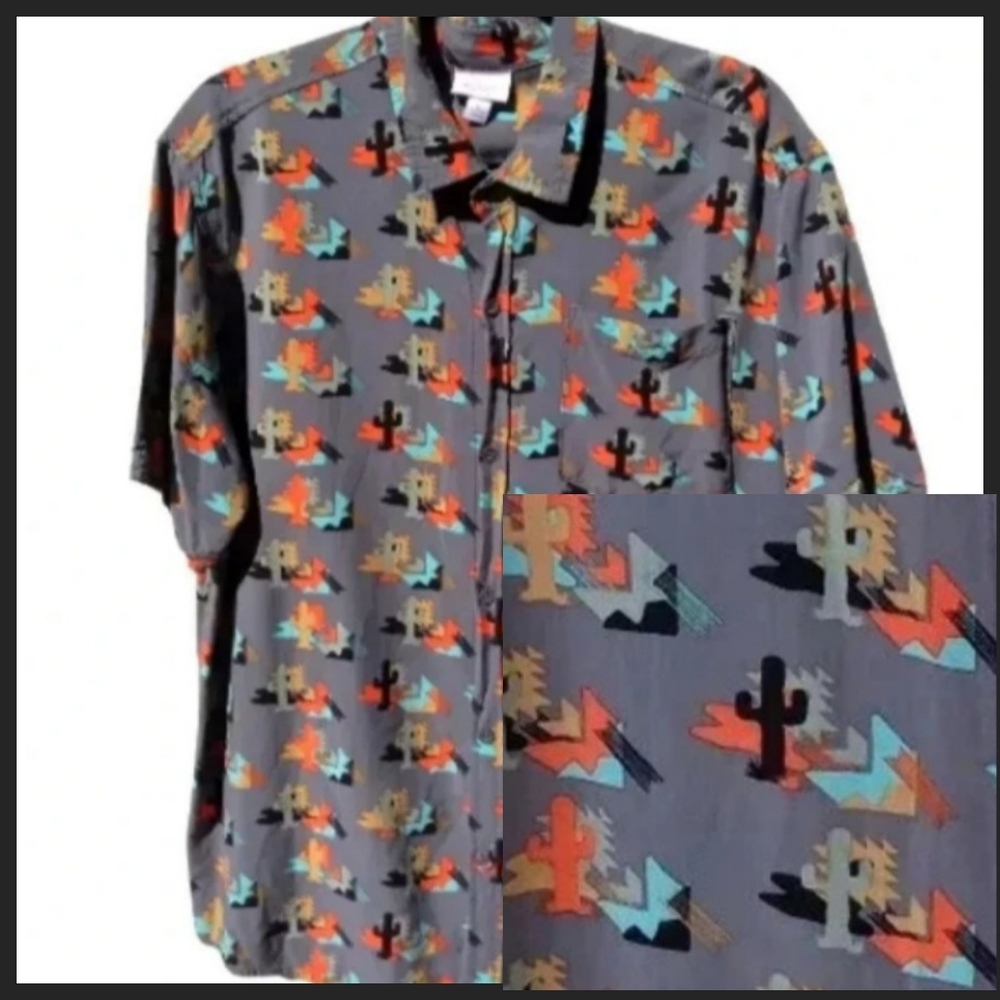 4/$10 Short Sleeve Button Shirt Desert Gray and Orange Breezy L
